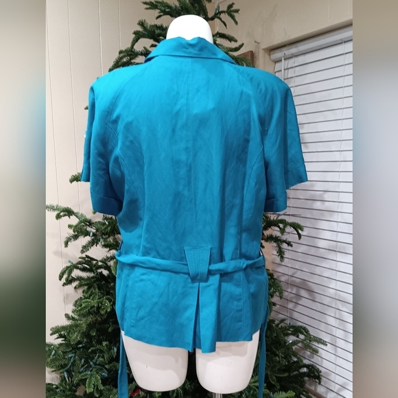 Ashley Stewart Wrap Top Plus Size 16W NWT Short Sleeve Button Accents Belted - Picture 5 of 11